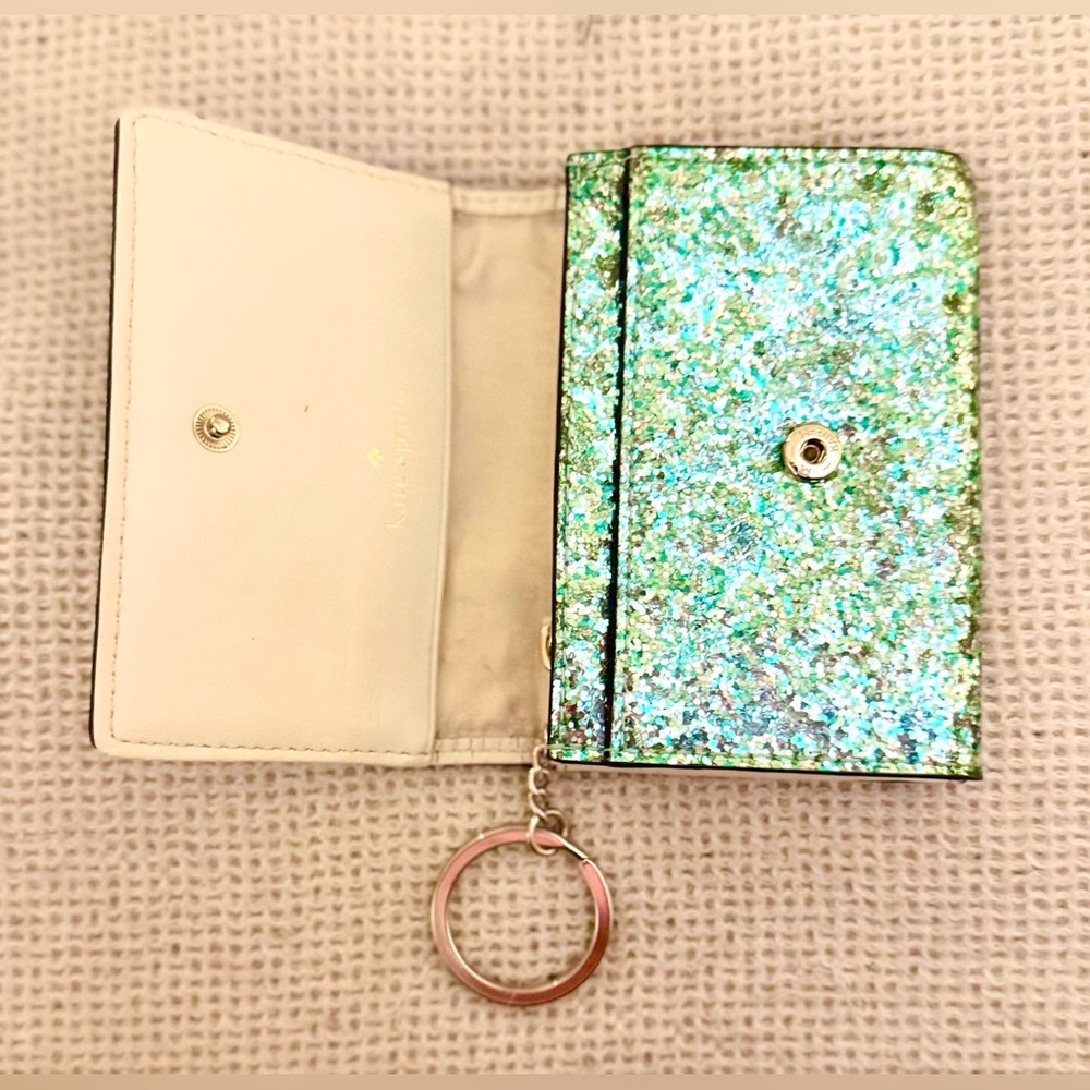NWOT Kate Spade Green Glitter Keychain Wallet - Picture 3 of 3
